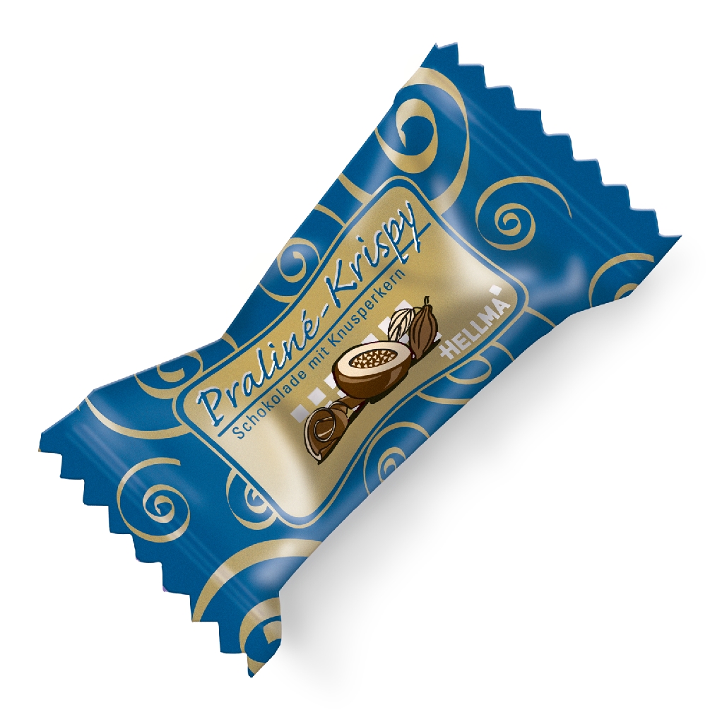 Hellma Pralinee-Krispy, Inhalt: 380 Stück, einzeln verpackte Pralinen Cerealien Kern, umhüllt von weisser Schokolade mit