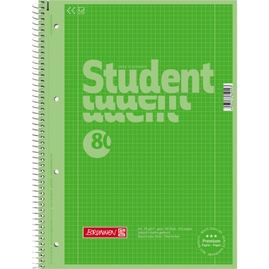 BRUNNEN Collegeblock Student Colour Code DIN A4 kariert mit Rand innen/außen 90g/m² kiwi grün 80 Bl., DIN A4, kariert
