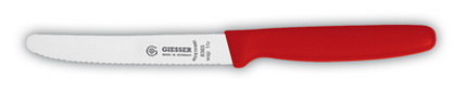 Giesser Allzweckmesser mit Wellenschliff, Klingenlänge 11 cm, roter Griff, Klinge aus hochwertigem Chrom-Molybdän-Stahl