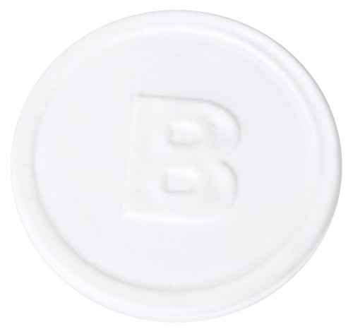 Biermarken mit Aufdruck B aus farbigem Kunststoff, mit Prägung, Tüte mit je 100 Stück Durchmesser: 2,5 cm, Farbe: weiß