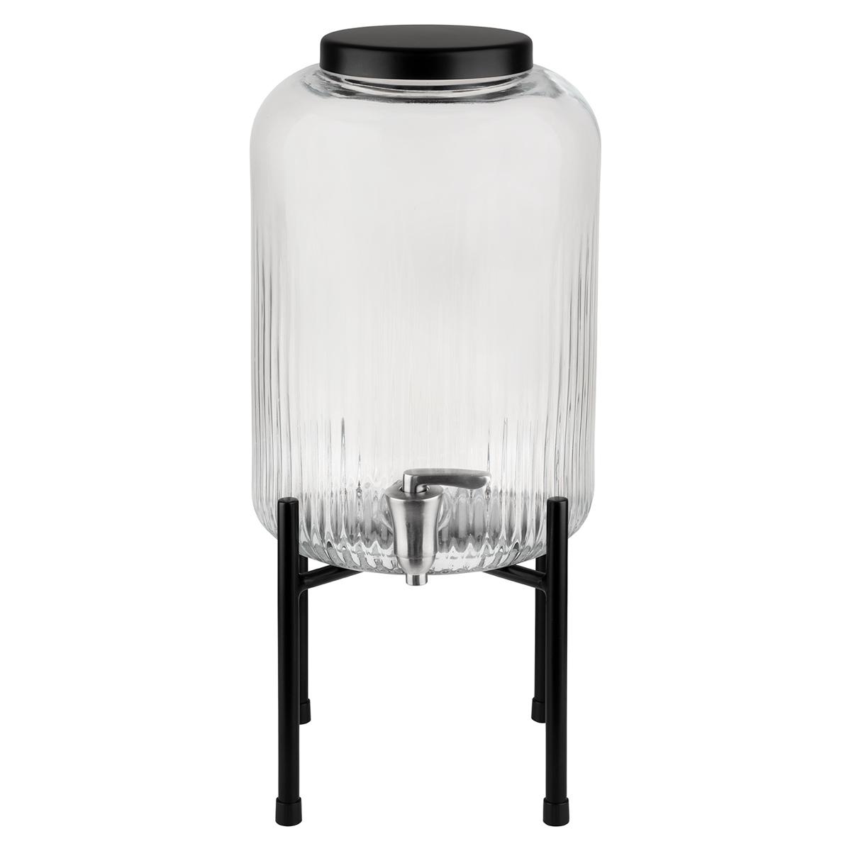 Getränkespender -INDUSTRIAL-, Ø 20 cm, H, 45 cm, Behälter Glas, Zapfhahn Edelstahl, Gestell Metall, Deckel aus Edelstahl, 7 Liter