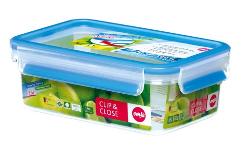 Emsa CLIP & CLOSE Frischhaltedose, rechteckig, Maße: 19,7 x 13,6 x 7,2 cm, Inhalt: 1,0 Liter, Material: Kunststoff, mit Soft-Touch-Clips