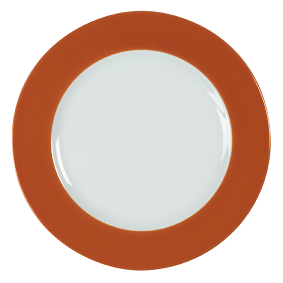 Teller flach 31,5 cm - Form: Table Selection -, Dekor 66276 orange-braun - aus Porzellan., Hersteller: Eschenbach. "Made in Germany".