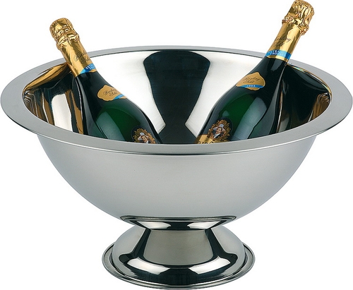 Champagnerkühler Ø 45 cm, H: 23 cm, 12 Liter Edelstahl, hochglanzpoliert Rand matt poliert Fuß Ø: 21 cm spülmaschinengeeignet