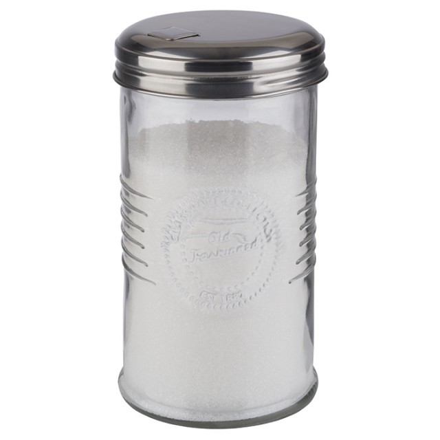 APS Zuckerdosierer -OLD FASHIONED-, Ø 7,5 cm, H: 14 cm, Glas, 0,35 Liter Schraubdeckel aus, Edelstahl, mit Dosierklappe