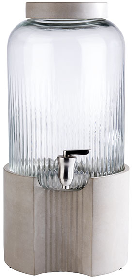 Getränkespender -ELEMENT- Ø 22 cm, H: 45 cm, 7 Liter Behälter aus Glas Zapfhahn aus Edelstahl Basis und Deckel aus Beton mit