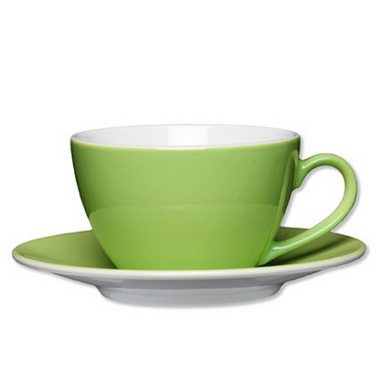 Milchkaffeetasse 0,32 l mit Untertasse 16 cm, Farbe: light green / hellgrün, Form: Eschenbach Coffeeshop Color.