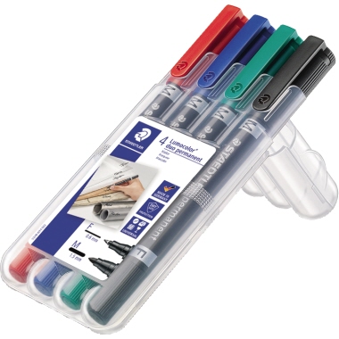 STAEDTLER® Permanentmarker Lumocolor® Duo 348 0,6 und 1,5mm rot, blau, grün, schwarz Rundspitze nachfüllbar 4 St./Pack.
