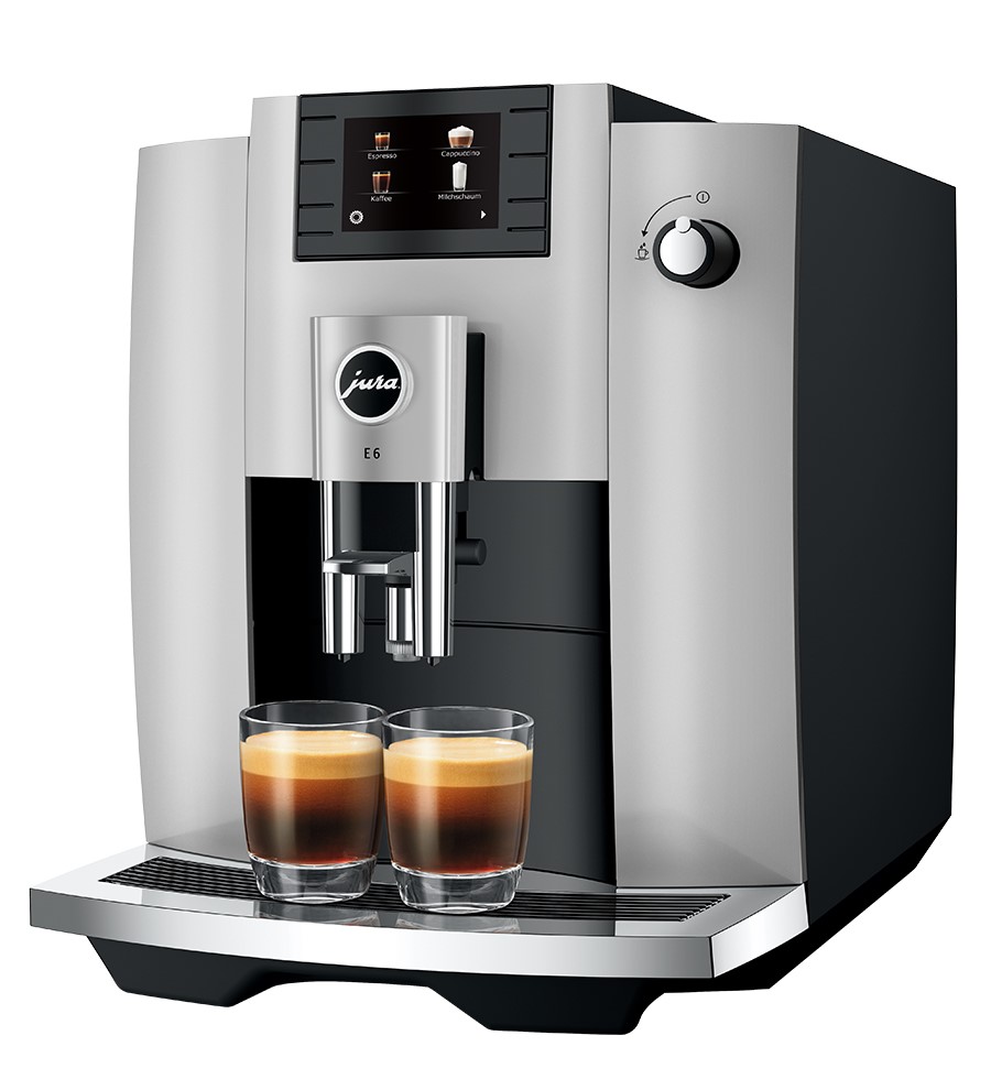 E6 (EC) Kaffeevollautomat in Platin, 1,9 Liter Füllmenge Wassertank, Breite 28cm, Höhe 35,1cm, Tiefe 44,6cm