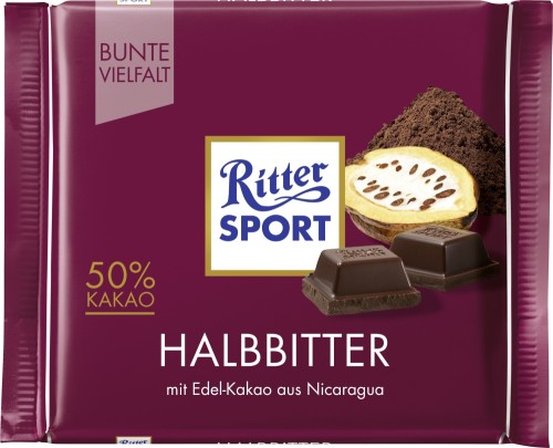 Ritter Sport Halbbitter Schokolade 50% Kakao 100G