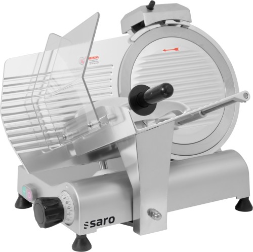 SARO Aufschnittmaschine Modell AS 300 - Material: (Gehäuse) Leichtmetall, (Messer) gehärteter, verchromter Stahl - Mit Riemenantrieb -
