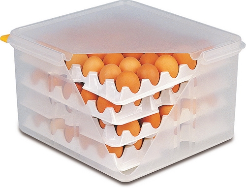 GN 2/3 Eier-Box 35,4 x 32,5 cm, H: 20 cm Polypropylen (Box + Deckel), Polystyrol (Einlagen) mit luftdichtem Deckel passend