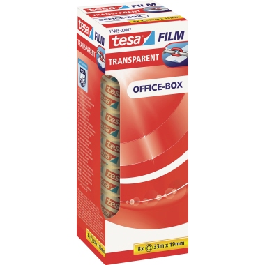 tesa Klebefilm tesafilm transparent Office-Box 19 mm x 33 m (B x L) nicht beidseitig klebend ohne Lösungsmittel Polypropylen/Acrylat 8 Rl./Pack.