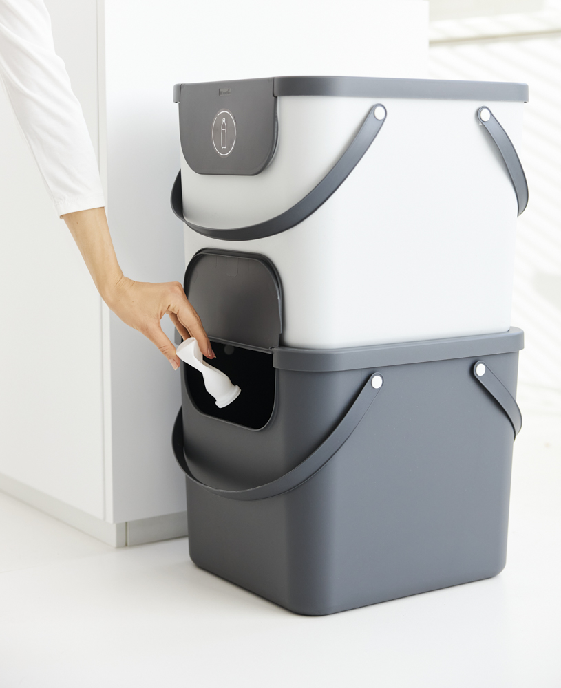 Rotho Recycling Müllsystem ALBULA in der Farbe weiß, Kapazität: 40 L Länge: 40cm, Breite: 35,8 cm, Höhe: 34 cm