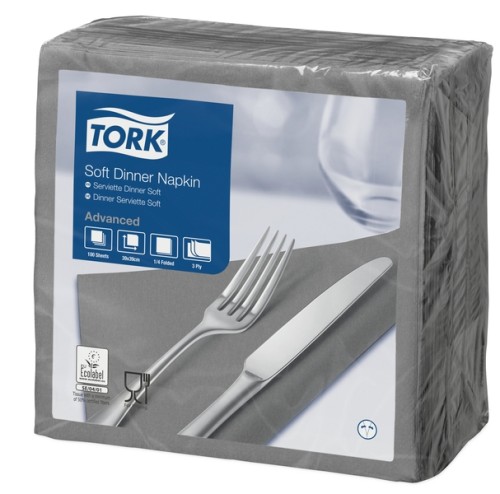 Tork Soft Lunchserviette, grau, 3-lagig, 33 x 33 cm, 1/4 Falz 10 x 150 Stück