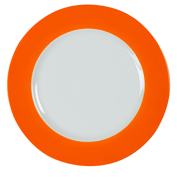 Teller flach 31,5 cm - Form: Table Selection -, Dekor 79922 orange - aus Porzellan. Hersteller:, Eschenbach. "Made in Germany".
