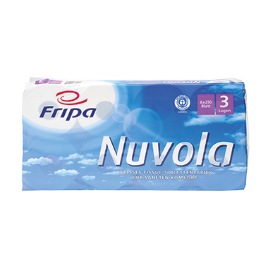 Fripa Toilettenpapier Nuvola 3-lagig Tissue, recycelt hochweiß 250 Bl./Rl. 8 Rl./Pack.
