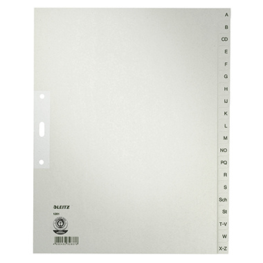 Leitz A-Z Register DIN A4, Überbreite Tauenpapier, recycelt grau 20 Registerblätter