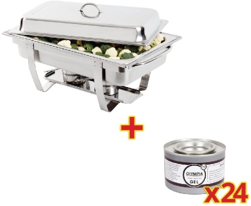 Chafing Dish mit 24x Brennpasten Inhalt: 9 Liter aus Edelstahl mit 2 Brennern für eine gleichmäßige Wärme