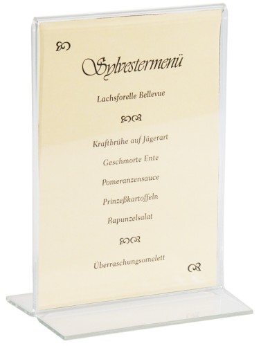 Aufsteller für DIN A6 Karten aus dickem Acrylglas, passend für Karten im Hochformat, mit stabilem Standfuß Breite: 10,2