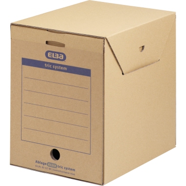 ELBA Archivbox Maxi tric system 23,6 x 30,8 x 33,3 cm (B x H x T) DIN A4 mit Archivdruck Wellpappe naturbraun