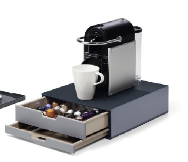 COFFEEPOINT BOX Small von Durable. Für Kaffee- kapseln, Zuckersticks, Teebeutel etc. Mit 2 Schubl und dem Acryl-Einsatz CADDY. 28 x 9,5 x 35,6 cm.