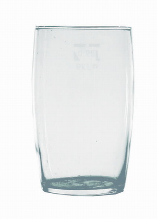 Becherglas MATADOR,  Inhalt: 0,29 Liter, Höhe: 106 mm, Durchmesser: 68 mm, Füllstrich bei 0,25 Liter.