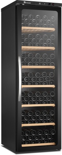 SARO Weinkühlschrank mit Glastür, Modell CV 450 PV Made in Europe - Material: (Gehäuse und Innenraum) Stahl kunststoffbeschichtet, schwarz