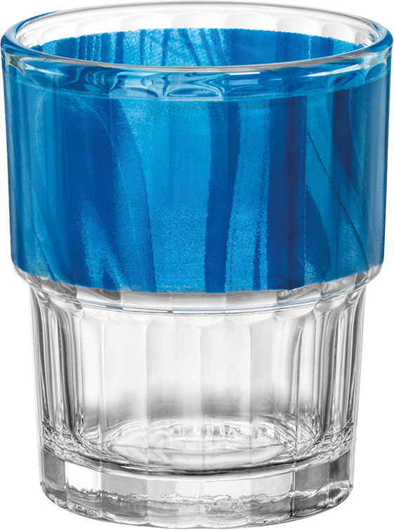 Stapelglas NATURA Lyon Optique mit blauem Muster. Inhalt: 0,2 Liter, aus gehärtetem Glas Von Bormioli Rocco.