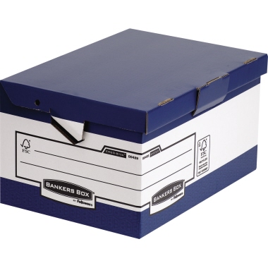 Bankers Box® Archivbox Maxi System 39 x 31 x 56 cm (B x H x T) DIN A4, Folio mit Archivdruck Wellpappe, 100 recycelt blau/weiß