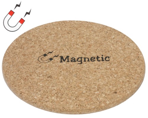 Korkuntersetzer mit Magnet aus hellem Naturkorkgranulat, mit Magnetkern, besonders geeignet für Eisenpfannen und