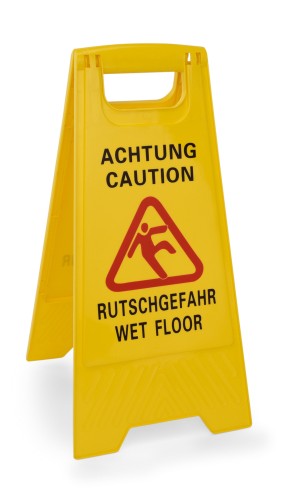 Aufsteller. Kunststoff. beidseitig beschriftet: Achtung Rutschgefahr - Caution Wet Floor.