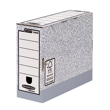 Bankers Box® Archivschachtel System 10 x 31,5 x 26 cm (B x H x T) DIN A4 mit Archivdruck Karton, 100  recycelt grau/weiß