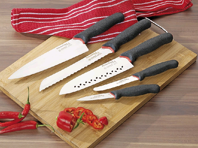 5-tlg. Messer-Sparset Prime Line Chef von Giesser, enthält je 1: Kochmesser, Brotmesser, Santoku-Messer, Universal- und Gemüsemesser