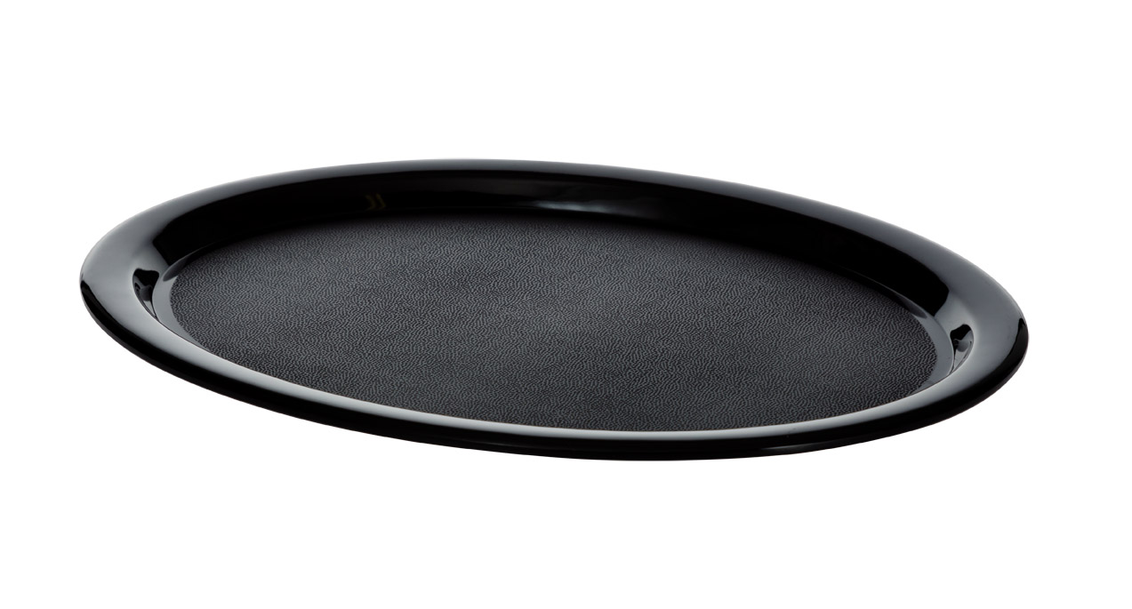 Serviertablett DOMINO, schwarz, aus Melamin, 28,5 x 21,5 x 1,5 cm, schwarz, spülmaschinenge- eignet, stapelbar