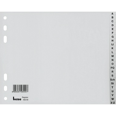 Bene A-Z Register DIN A4 Polypropylen grau 20 Registerblätter