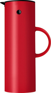Stelton Isolierkanne EM77, Inhalt: 1 Liter, aus Kunststoff, Farbe: rot, mit Glaseinsatz, Höhe: 300 mm.