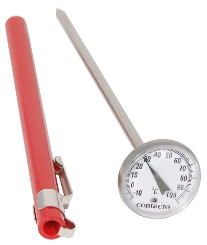 Thermometer Prüfstab und Fassung mit Klemme aus Edelstahl 18/10, Schutzkappe aus Kunststoff, Messbereich -10C bis +100C,