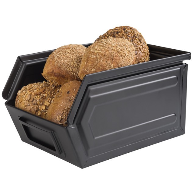 APS Snackbox -INDUSTRIAL-, 23 x 15,5 cm, H: 13 cm, Metall, schwarz, mit Beschriftungsfach, 2,4 Liter
