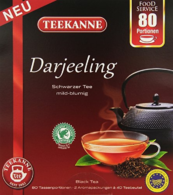 Teekanne Darjeeling - mild und blumig Glasportionen ohne Einzelumhüllung Inhalt: 80 Beutel