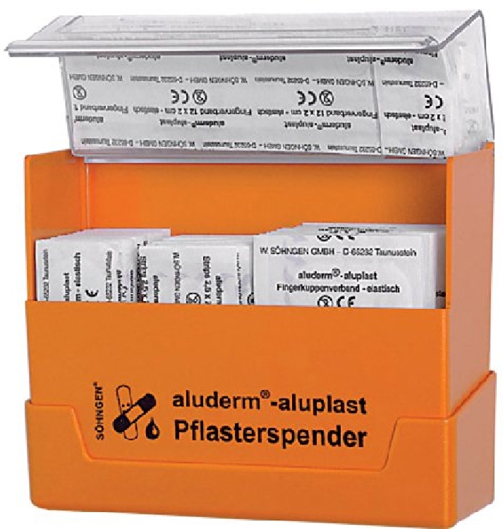 Pflasterspender Aluplast Maße: 154 x 128 x 54 mm Farbe: orange