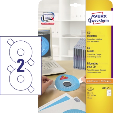 Avery Zweckform CD/DVD Etikett 117mm matt Papier weiß 50 Etik./Pack.