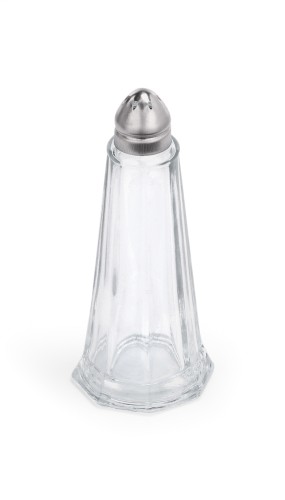 Salz-/Pfefferstreuer. Glas/Kappe aus Edelstahl. Durchmesser unten: 4,5 cm.