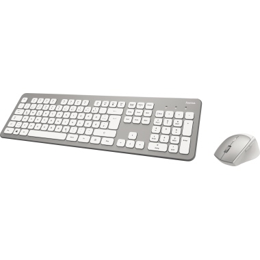 Hama Tastatur-Maus-Set KMW-700 QWERTZ Windows® universell USB inkl. Empfänger silber/weiß, QWERTZ, Maße: Tastatur: 44 x