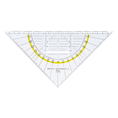 Aristo Geometriedreieck 22,5cm mit farbig hinterlegten Winkelgraden mit Griff Plexiglas glasklar