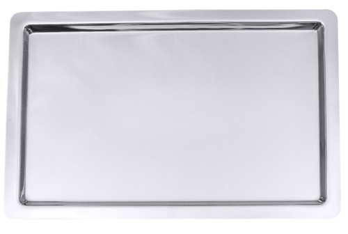 Bankettplatte, rechteckig aus Edelstahl 18/10, hochglänzend, glatt auslaufender Rand, Materialstärke 1,5 mm, extra schwere Qualität