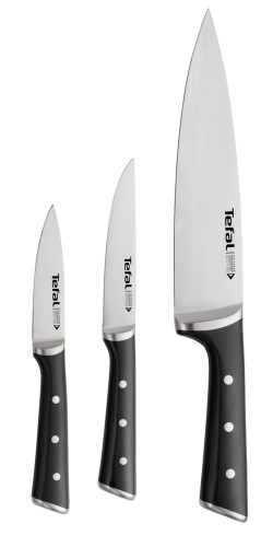 Tefal Ice Force 3-teiliges Set: Schälmesser 9 cm + Chef-Messer 20 cm + Universalmesser 11 cm, Deutsche Edelstahlklinge für langlebige