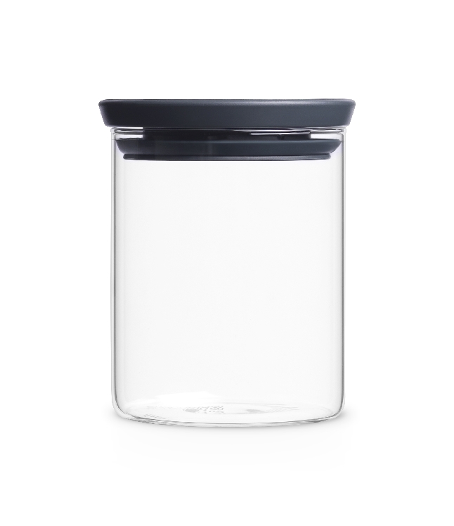 Brabantia stapelbarer Glasbehälter TOKIO, Inhalt: 0,6 Liter, Farbe Deckel: dunkelgrau, Höhe 13 cm, Durchmesser 10,5 cm.