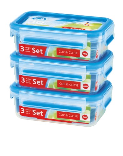 Emsa CLIP & CLOSE Frischhaltedosen-Set 3 x 0,55 Liter blau - Clipboxen - 100 % dicht - Qualität Made in Germany