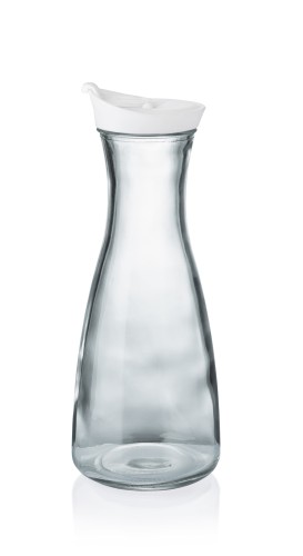 Karaffe mit Deckel, 1,0 ltr., weiß, Dm. 6,7 cm Glas. Mit einem praktischen u.tropffreien Ausguss spülmaschinengeeignet.